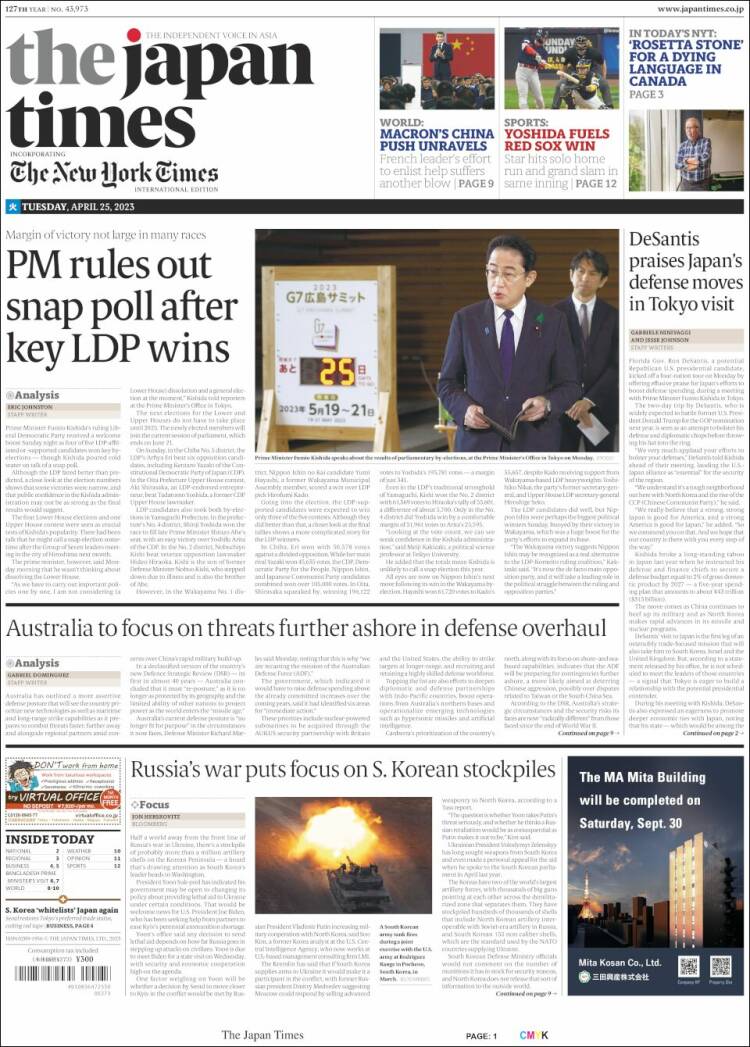 Portada de The Japan Times (Japon)