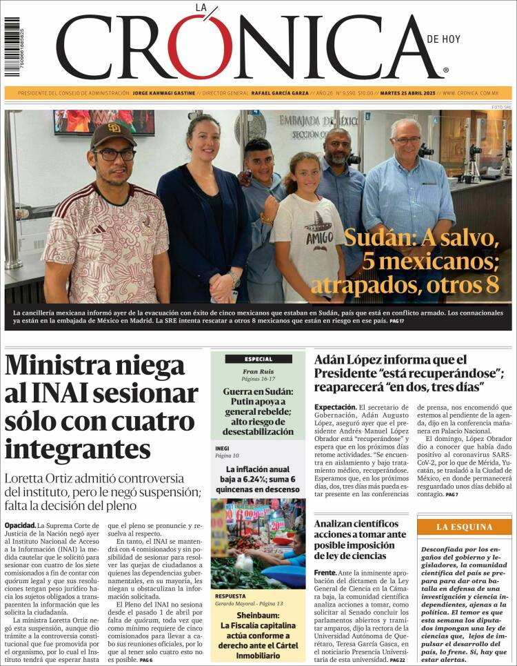 Portada de La Crónica de Hoy (M&eacute;xico)