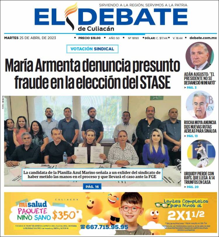 Portada de El Debate de Culiacán (M&eacute;xico)