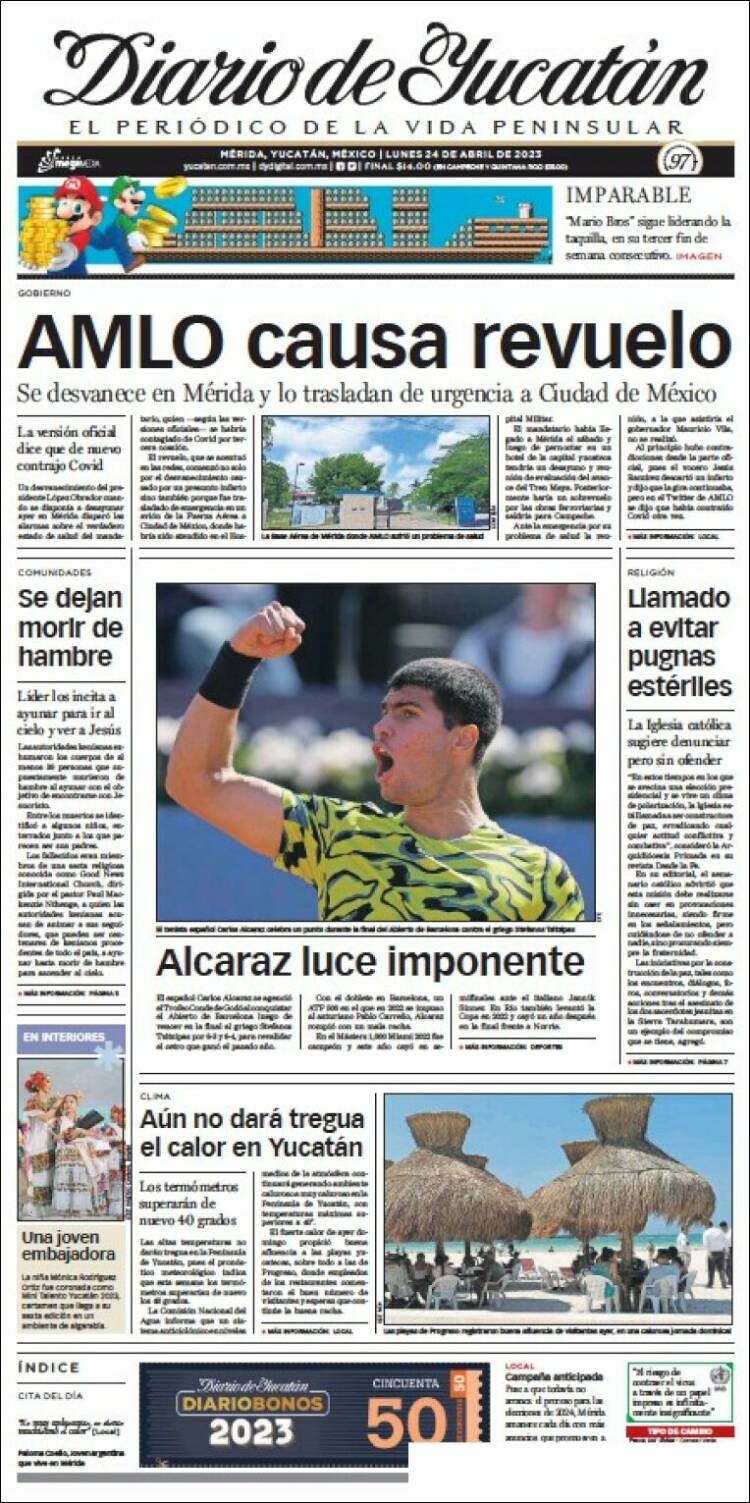 Portada de Diario de Yucatán (M&eacute;xico)