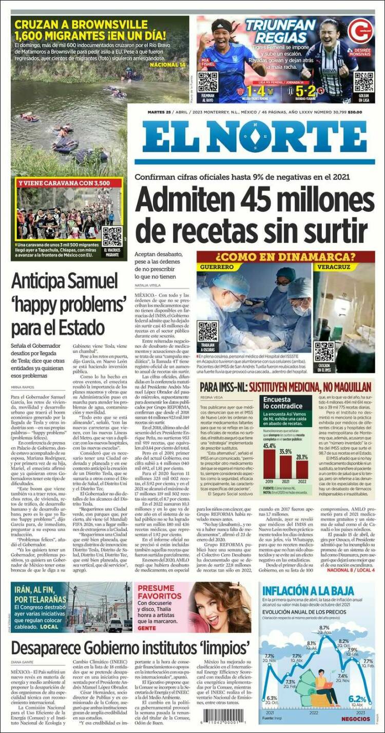 Portada de El Norte (M&eacute;xico)