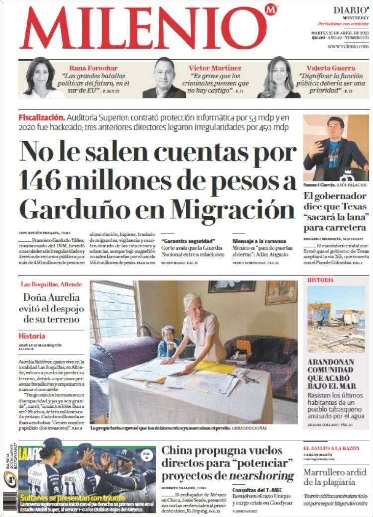 Portada de Milenio de Monterrey (M&eacute;xico)