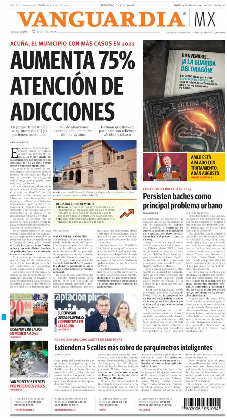 Portada de Vanguardia (M&eacute;xico)