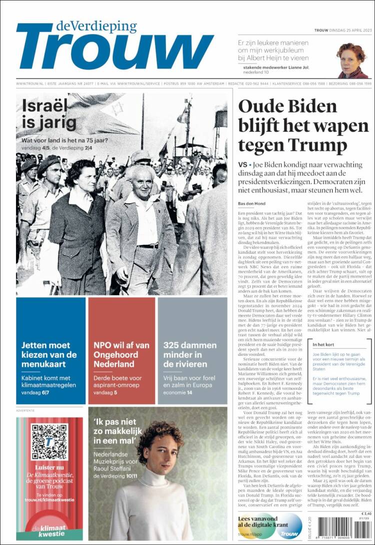 Portada de Trouw (Pa&iacute;ses Bajos)
