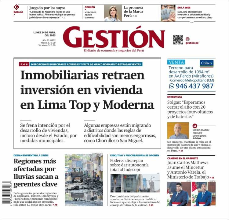 Portada de Diario Gestión (Per&uacute;)
