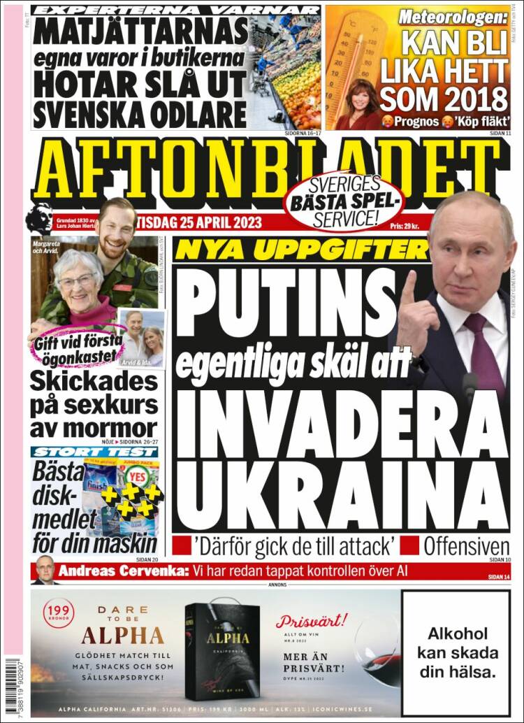 Portada de Aftonbladet (Su&egrave;de)