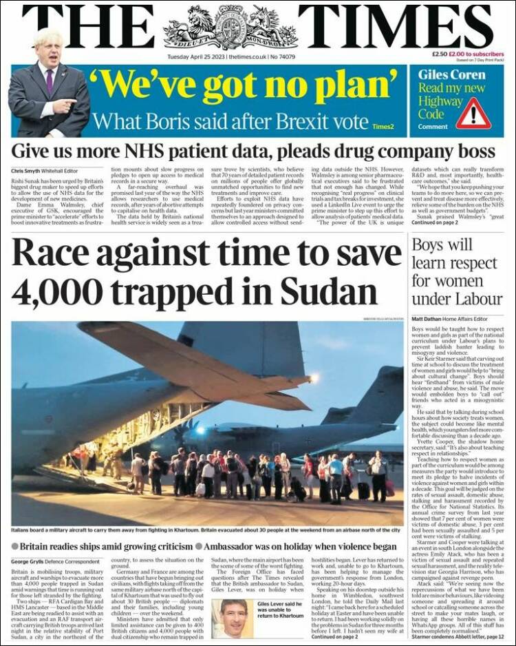 Portada de The Times (Reino Unido)