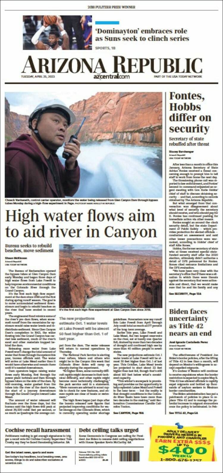 Portada de Arizona Republic News (USA)