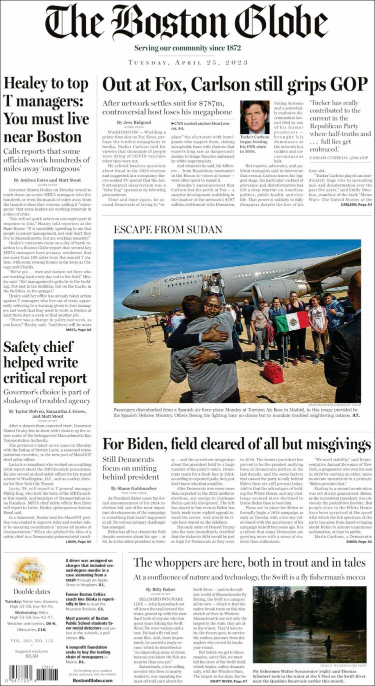 Portada de Boston Globe (USA)