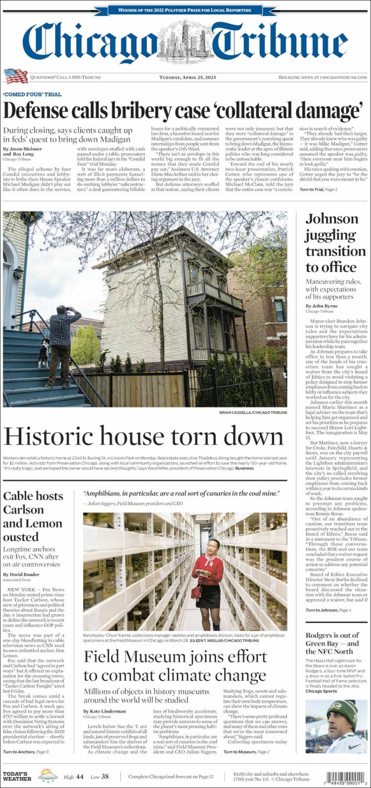 Portada de Chicago Tribune (USA)