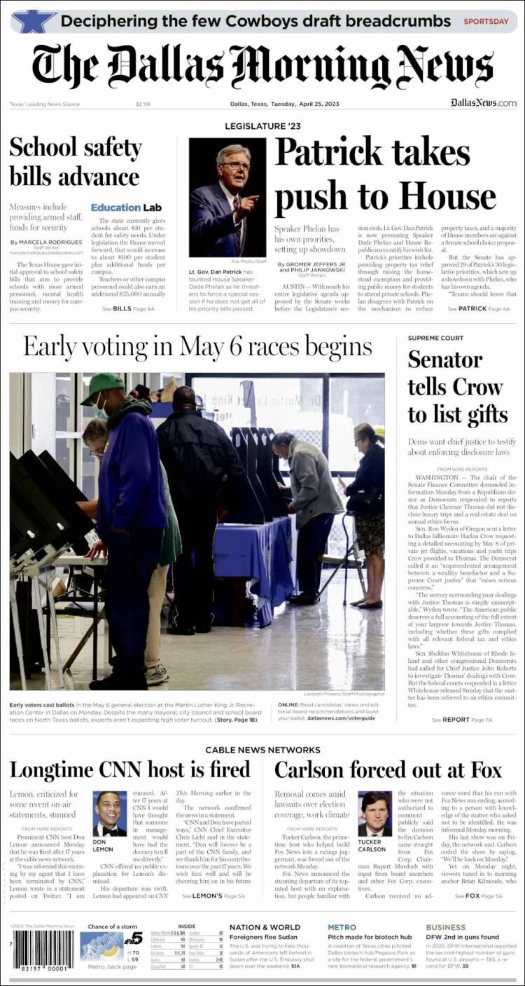 Portada de Dallas Morning News (USA)