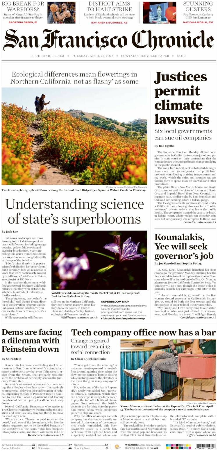 Portada de San Francisco Chronicle (USA)