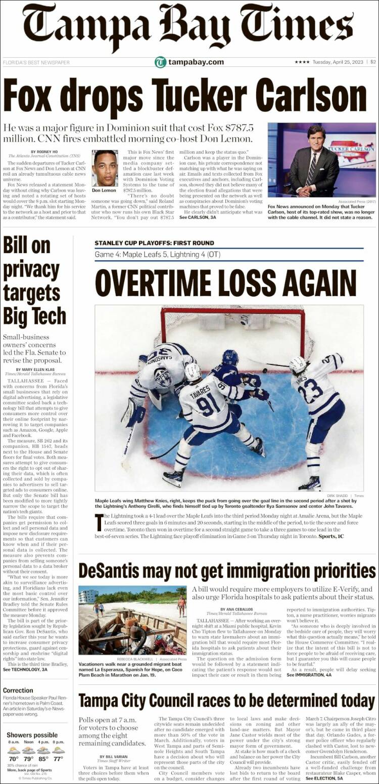 Portada de Tampa Bay Times (USA)