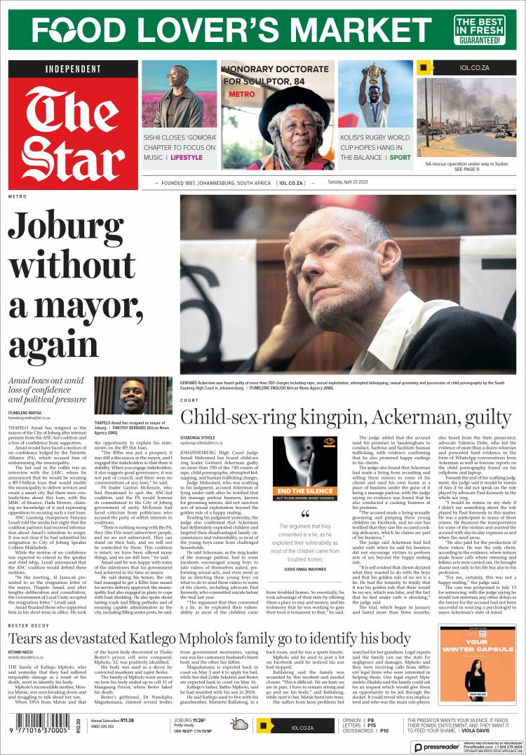 Portada de The Star (Sud&aacute;frica)