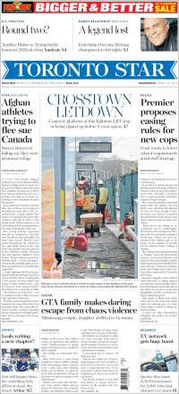 Portada de The Toronto Star (Canadá)