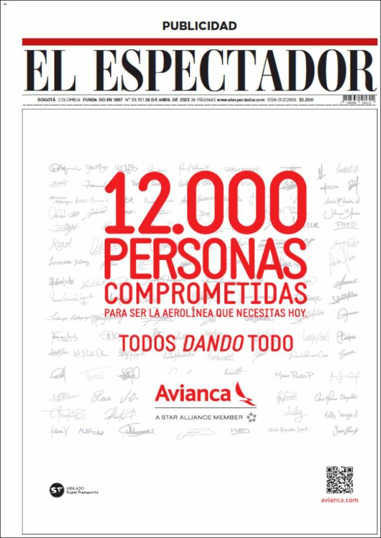 Portada de El Espectador (Colombia)