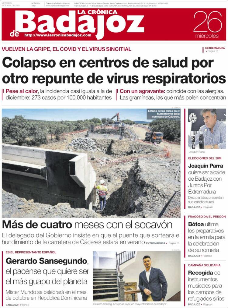 Portada de La Crónica de Badajoz (España)