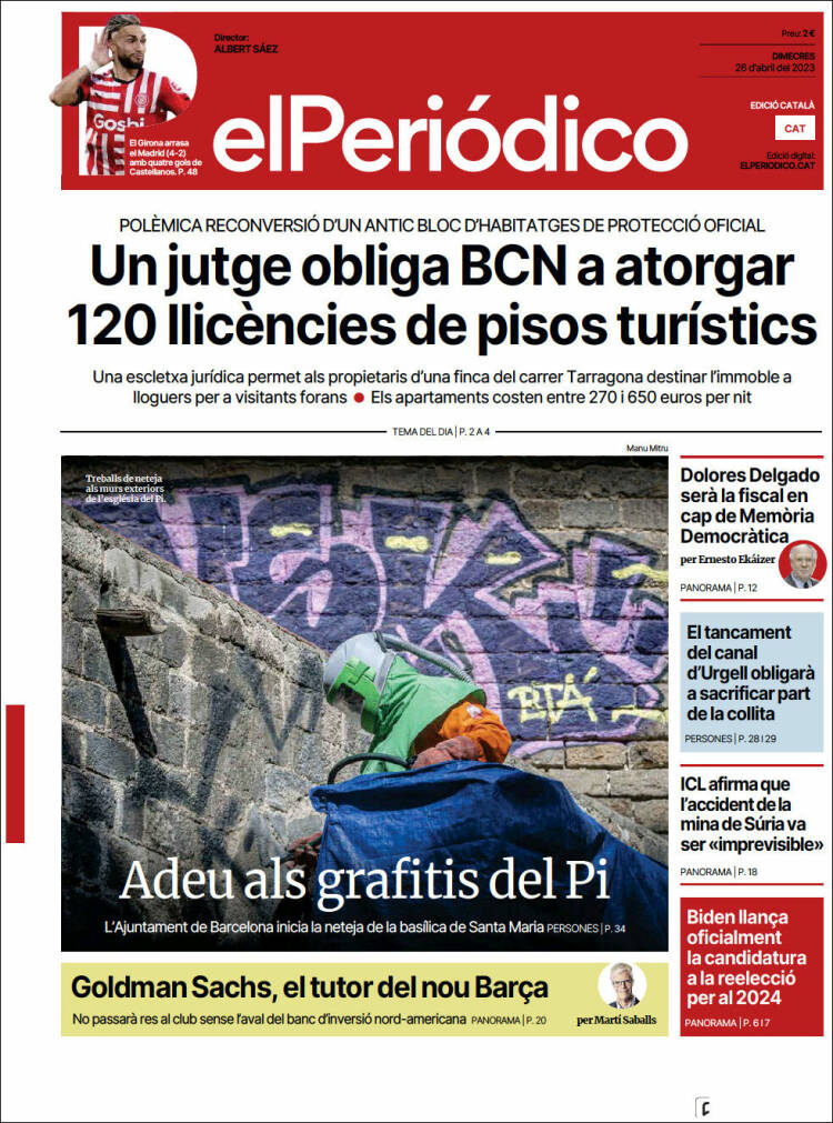 Portada de El Periódico de Catalunya (España)