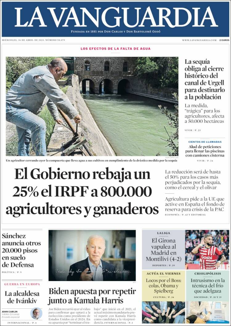 Portada de La Vanguardia (España)