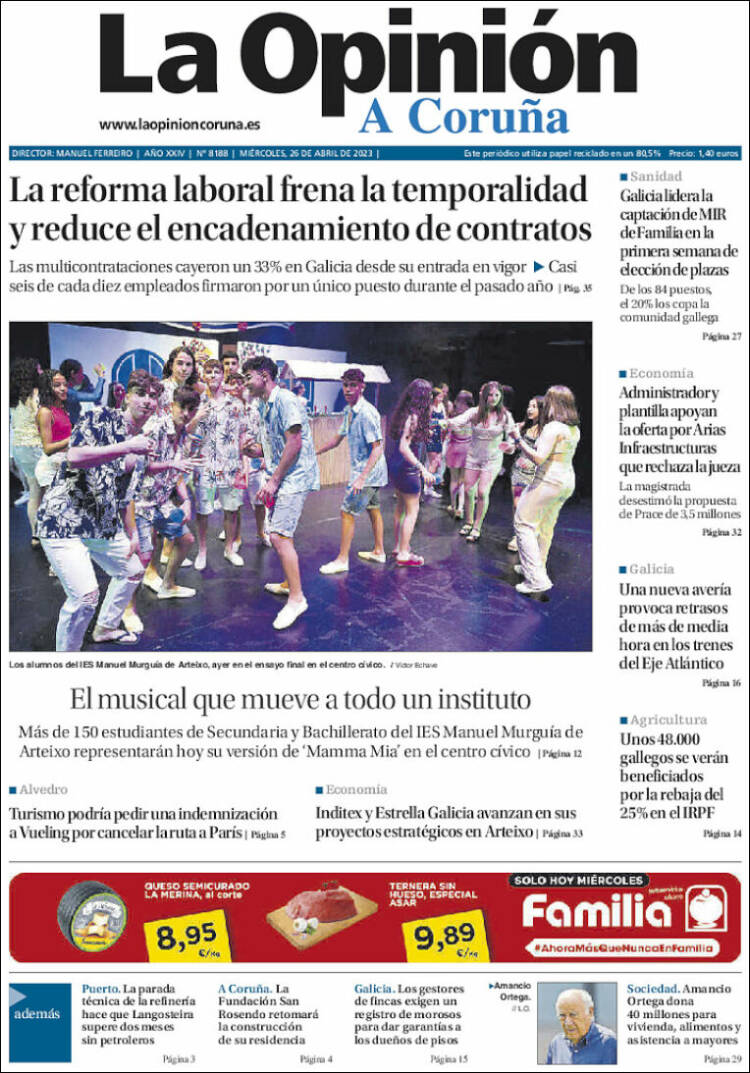 Portada de La Opinión de A Coruña (España)