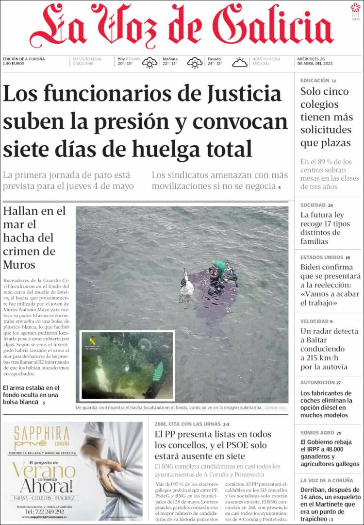 Portada de La Voz de Galicia (España)