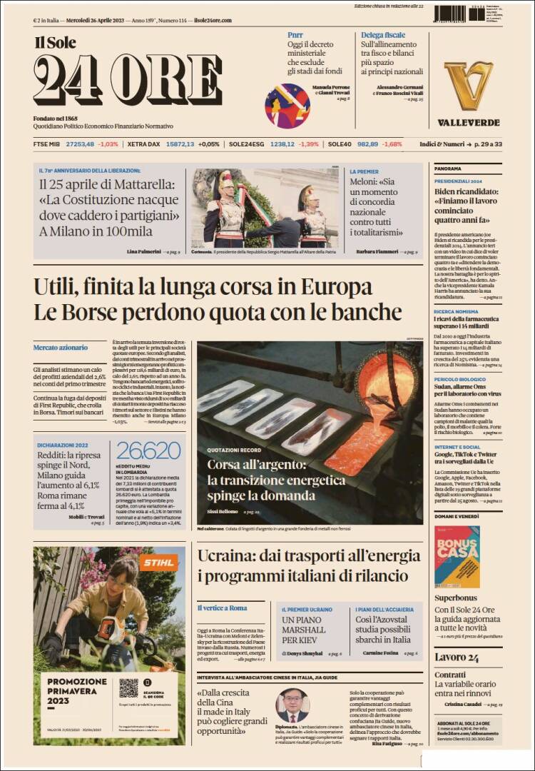 Periódico Il Sole 24 ORE (Italia). Periódicos de Italia. Edición de