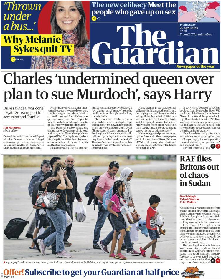 Portada de The Guardian (Reino Unido)