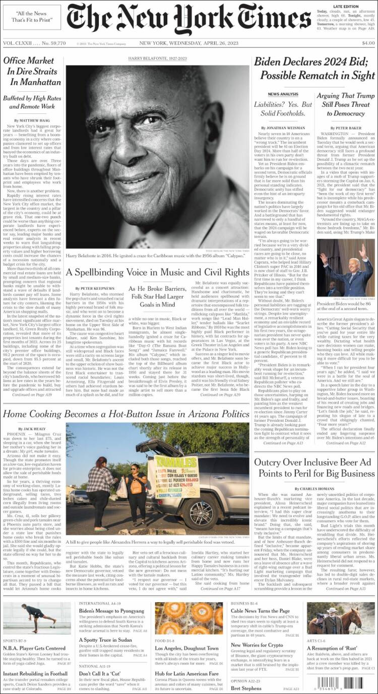 Portada de New York Times (USA)