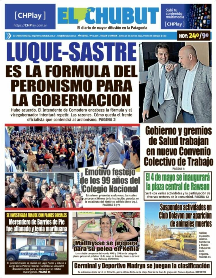 Portada de El Chubut (Argentina)