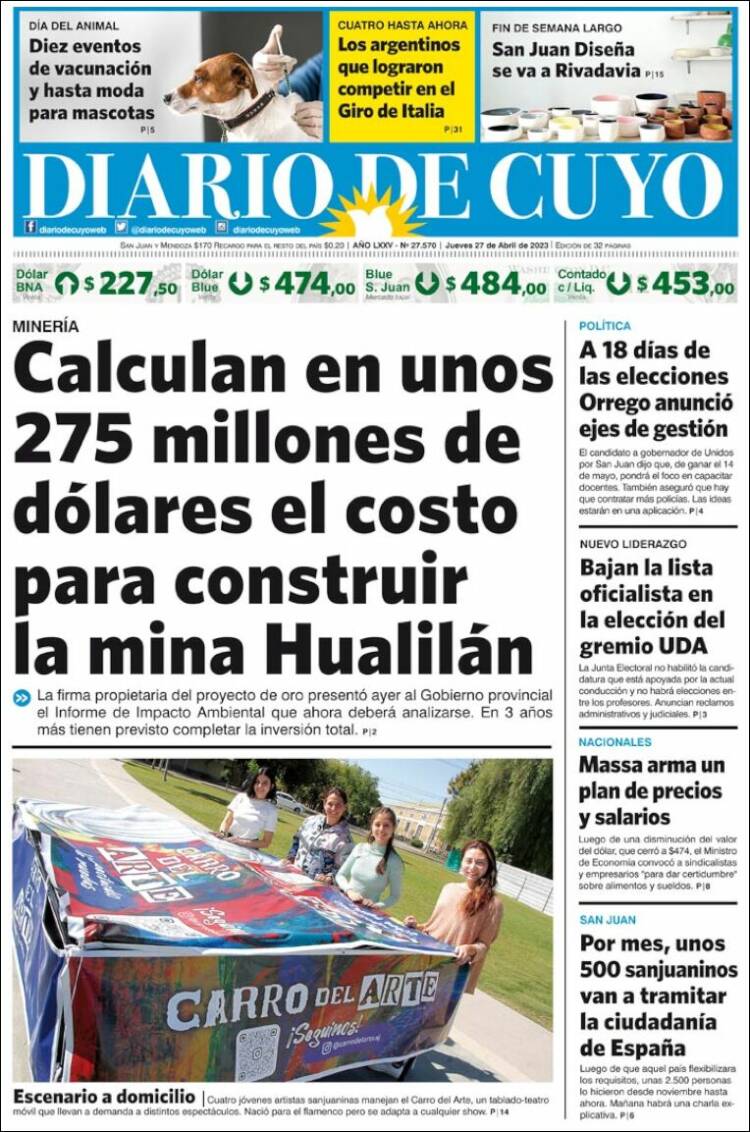Portada de Diario de Cuyo (Argentina)