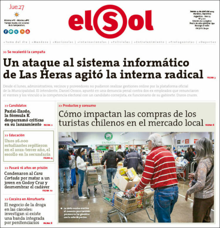 Portada de El Sol (Argentina)