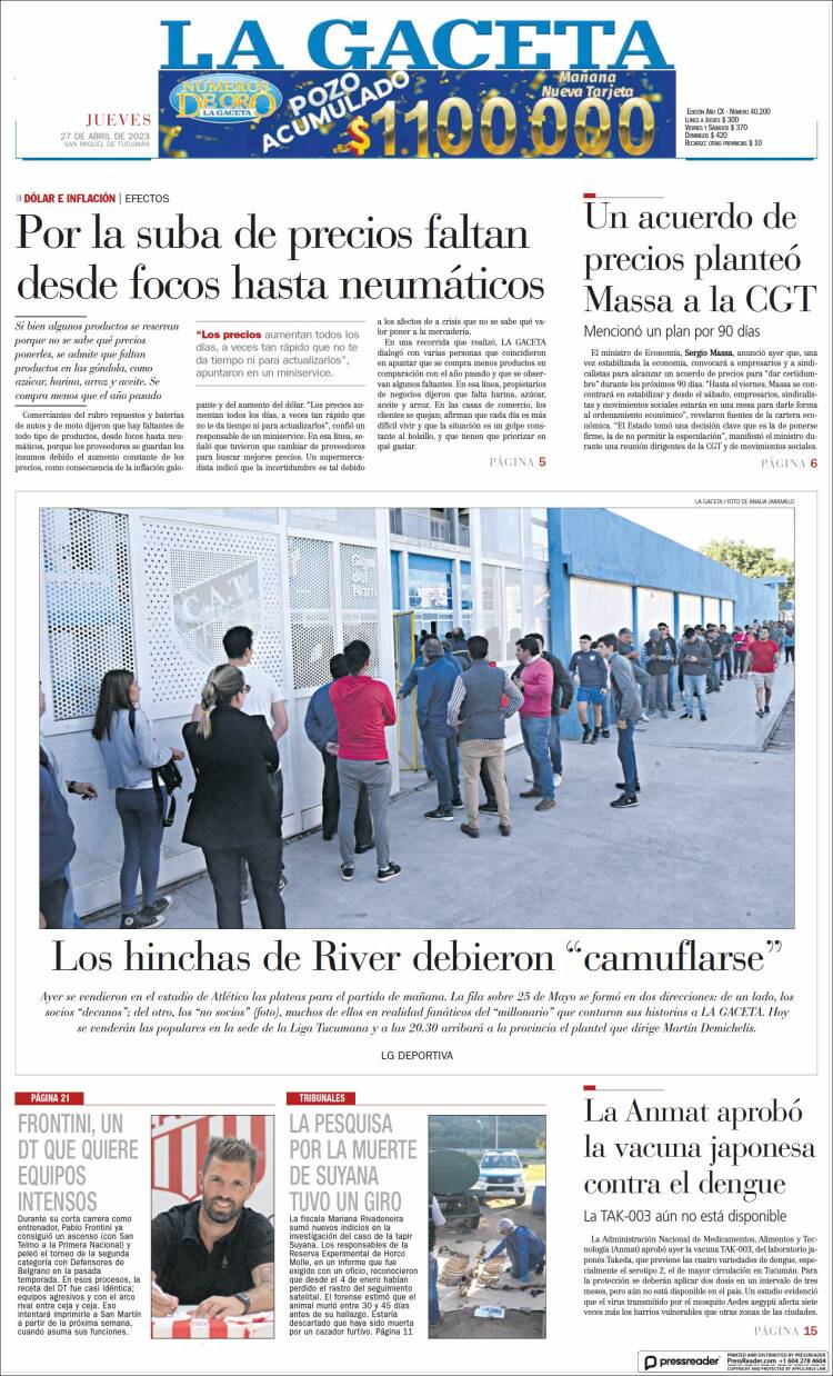Portada de La Gaceta (Argentina)