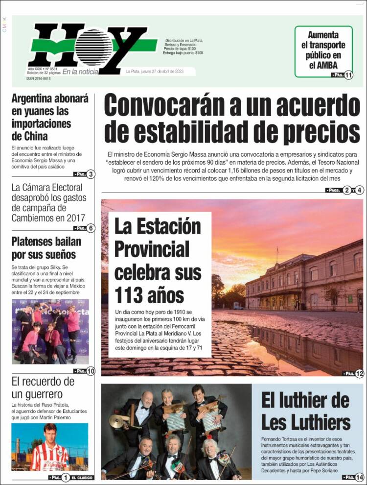 Portada de Diario Hoy (Argentina)