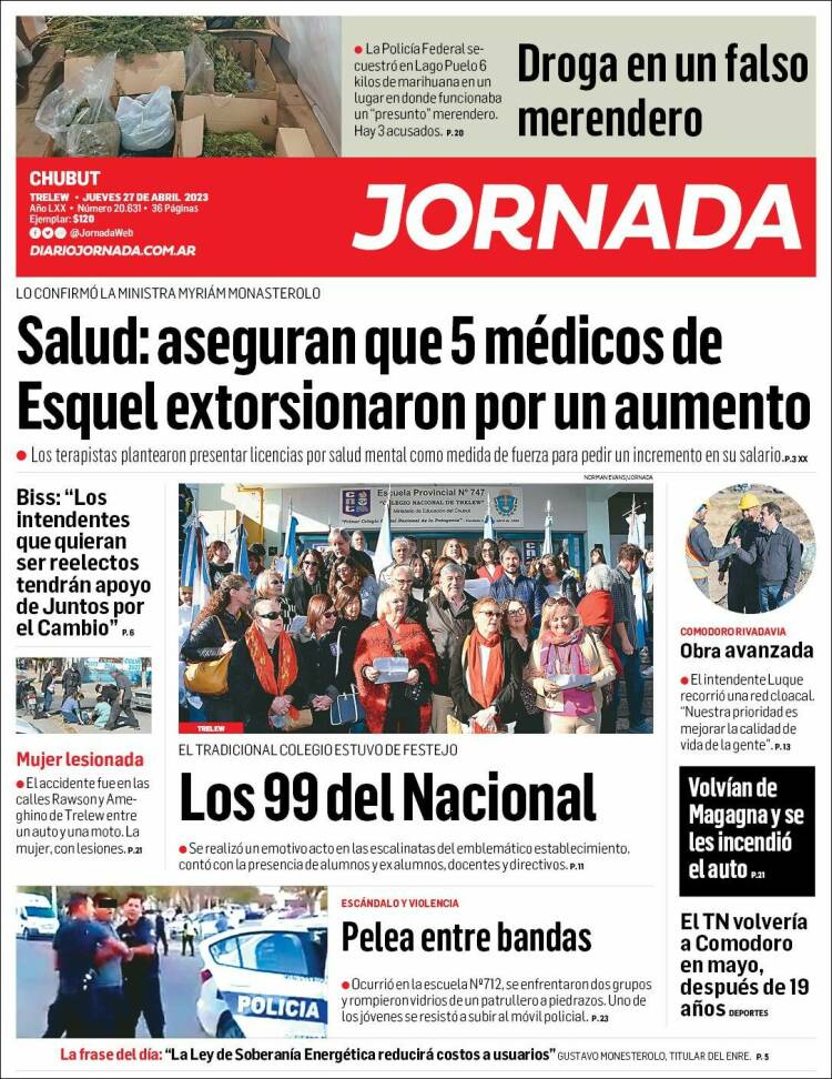 Portada de Diario Jornada en la Patagonia (Argentina)