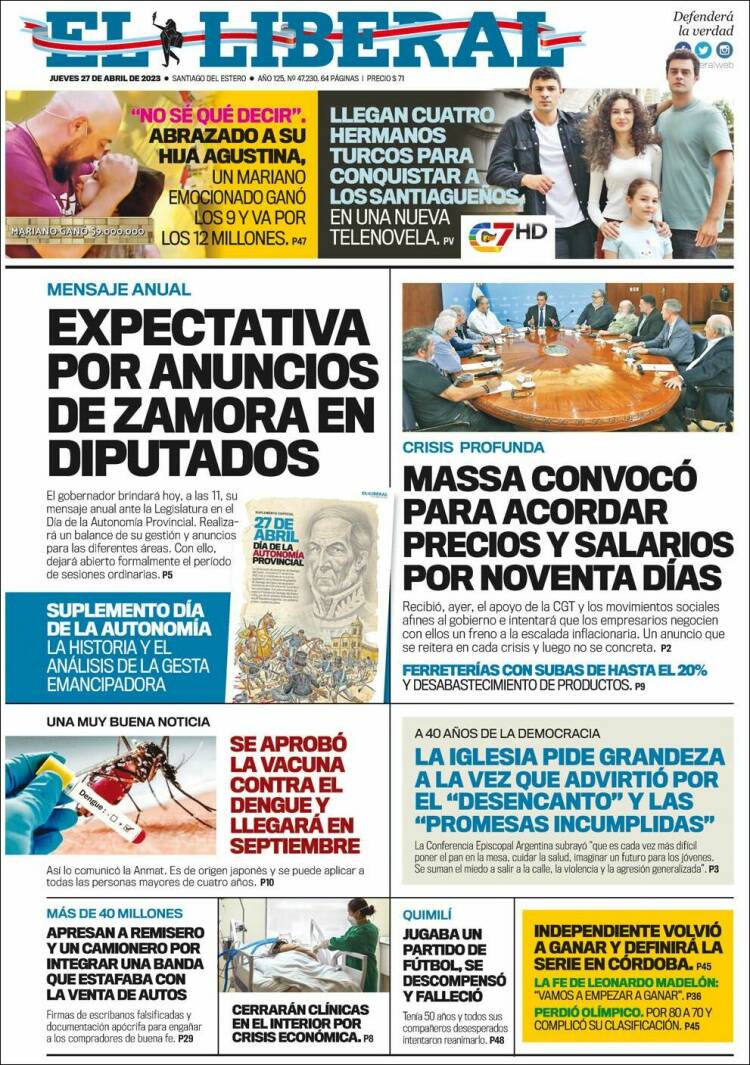 Portada de Diario El Liberal (Argentina)