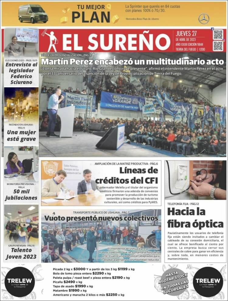 Portada de Diario El Sureño (Argentina)