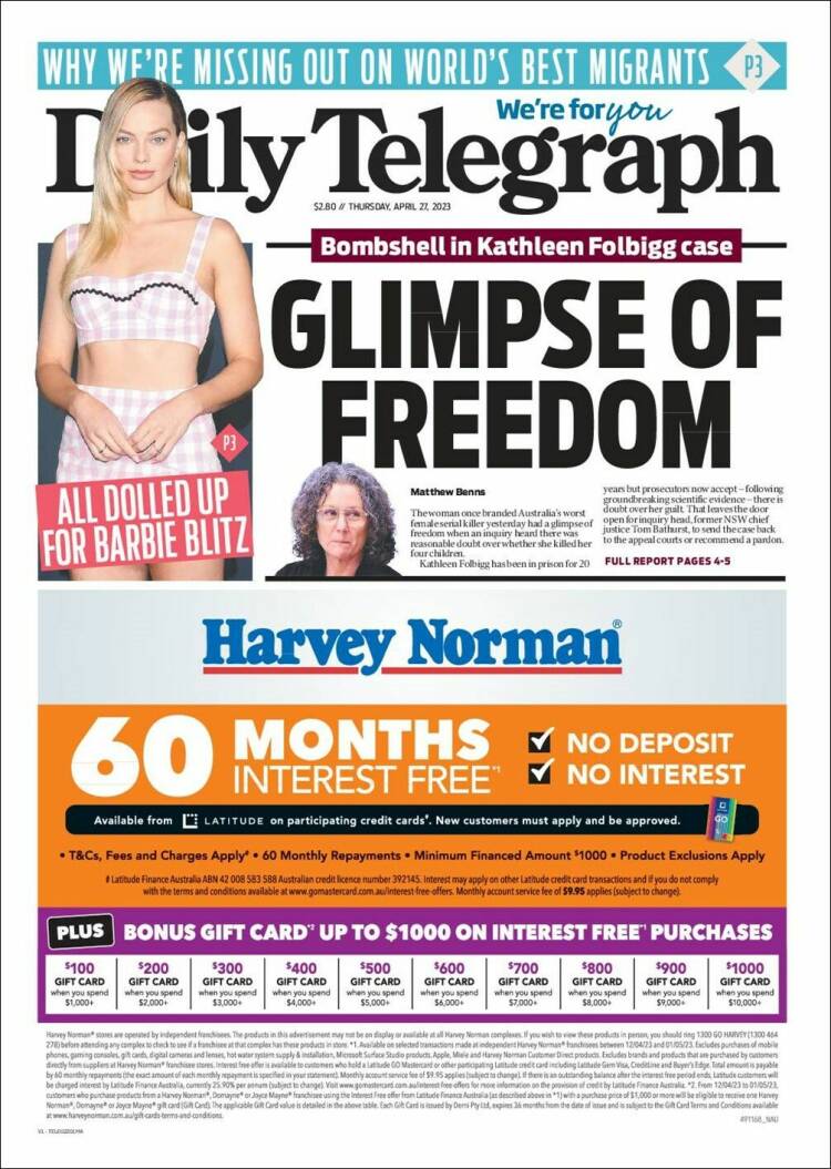 Portada de The Daily Telegraph (Australia)