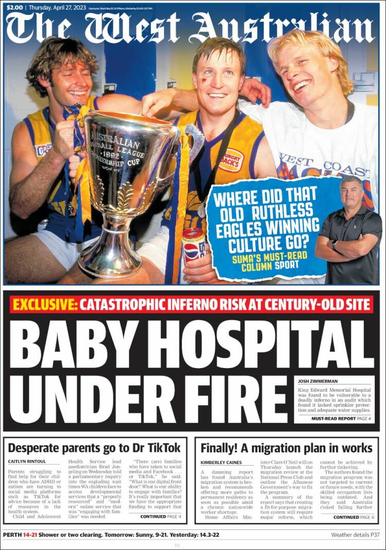 Portada de The West Australian (Australia)