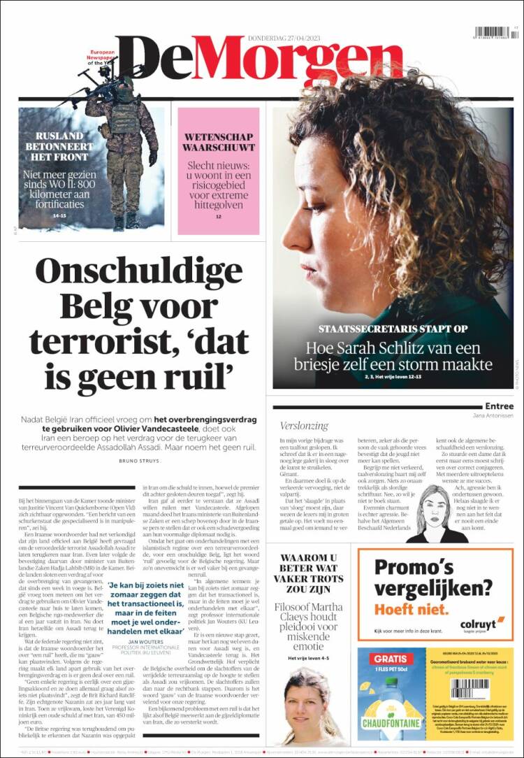 Portada de De Morgen (B&eacute;lgica)