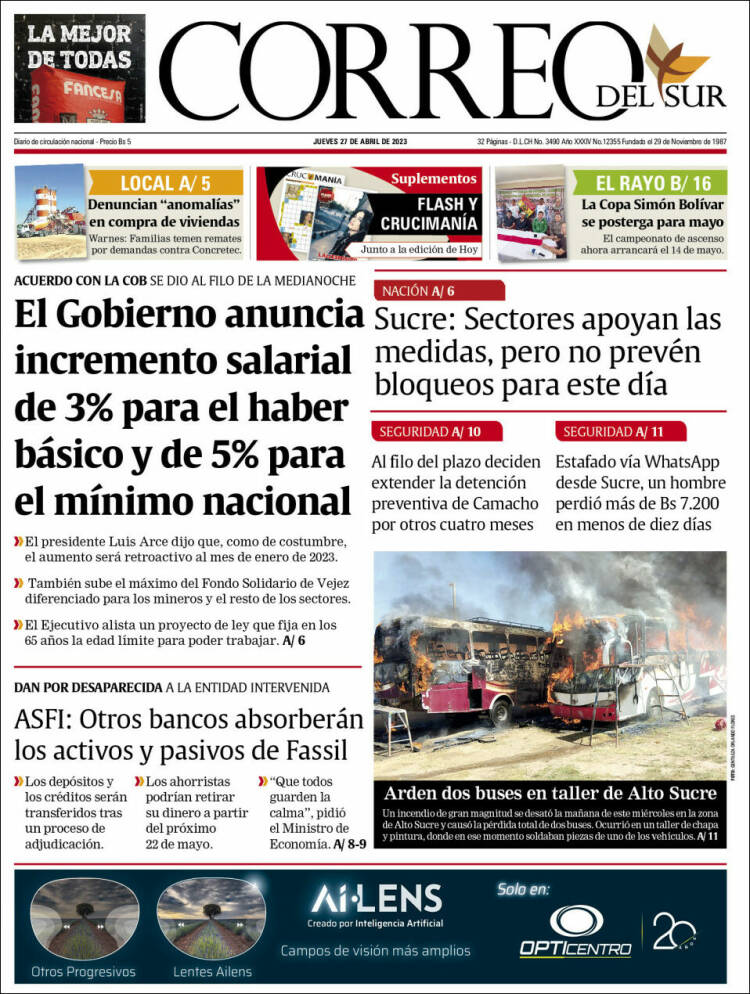 Portada de Correo Sur (Bolivia)