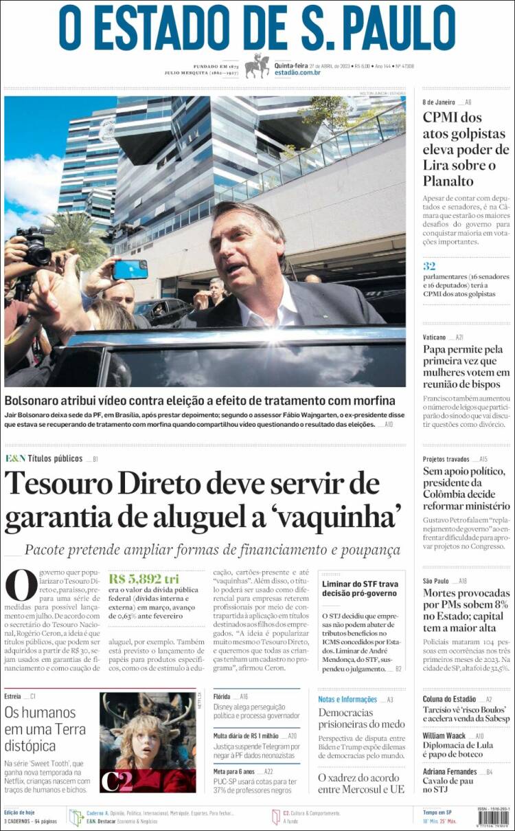 Portada de O Estado de São Paulo (Brasil)