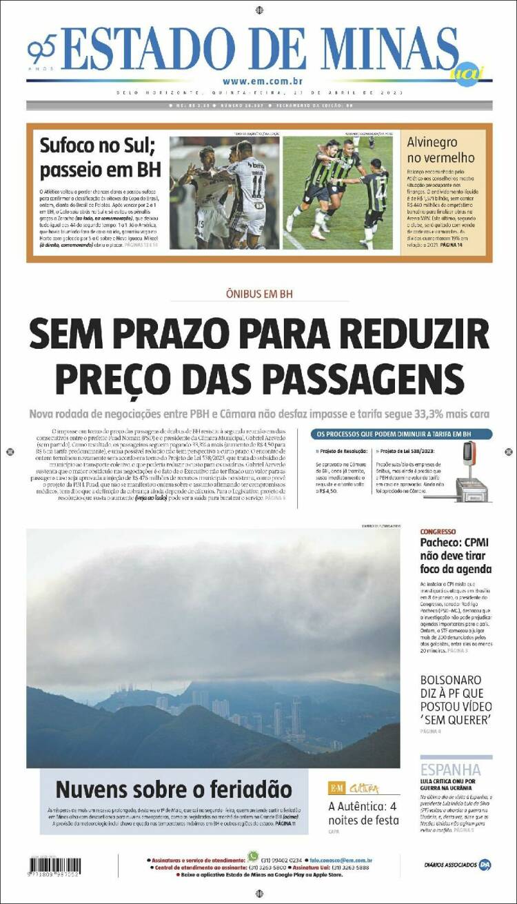 Portada de Jornal Estado de Minas (Brasil)