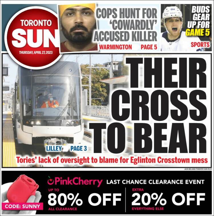 Portada de The Toronto Sun (Canadá)