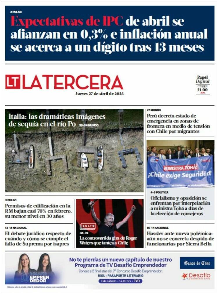 Portada de La Tercera (Chile)