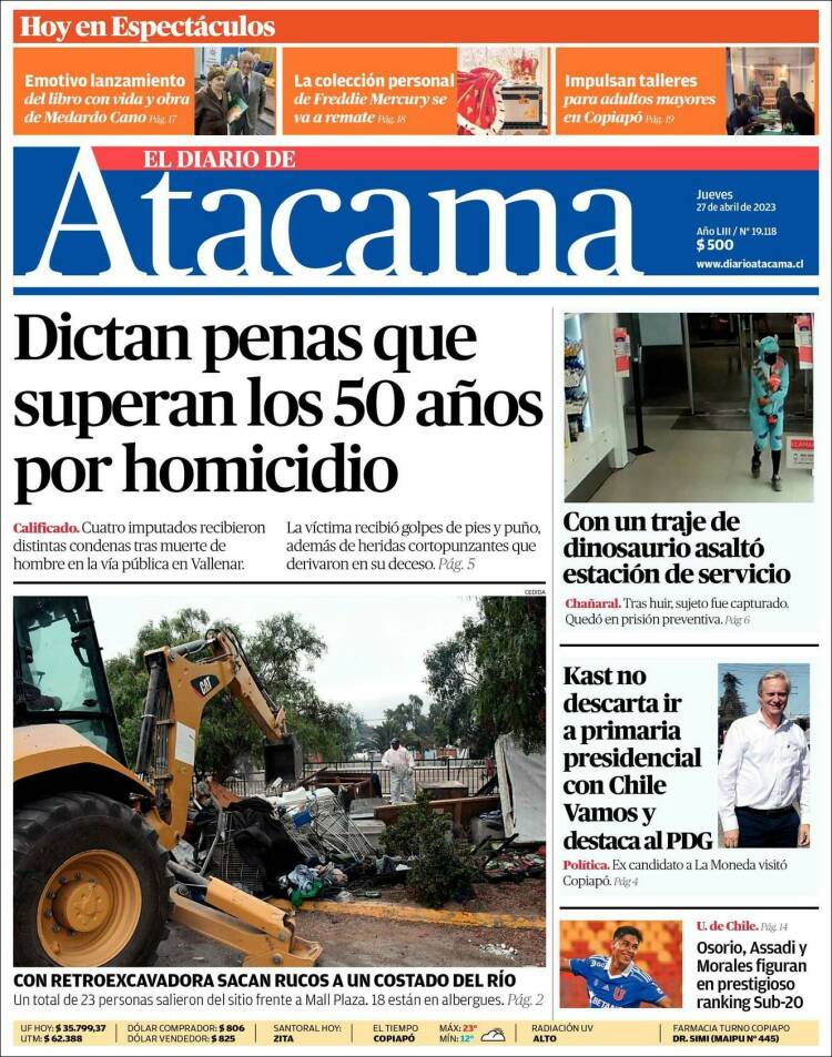 Portada de Diario de Atacama (Chile)
