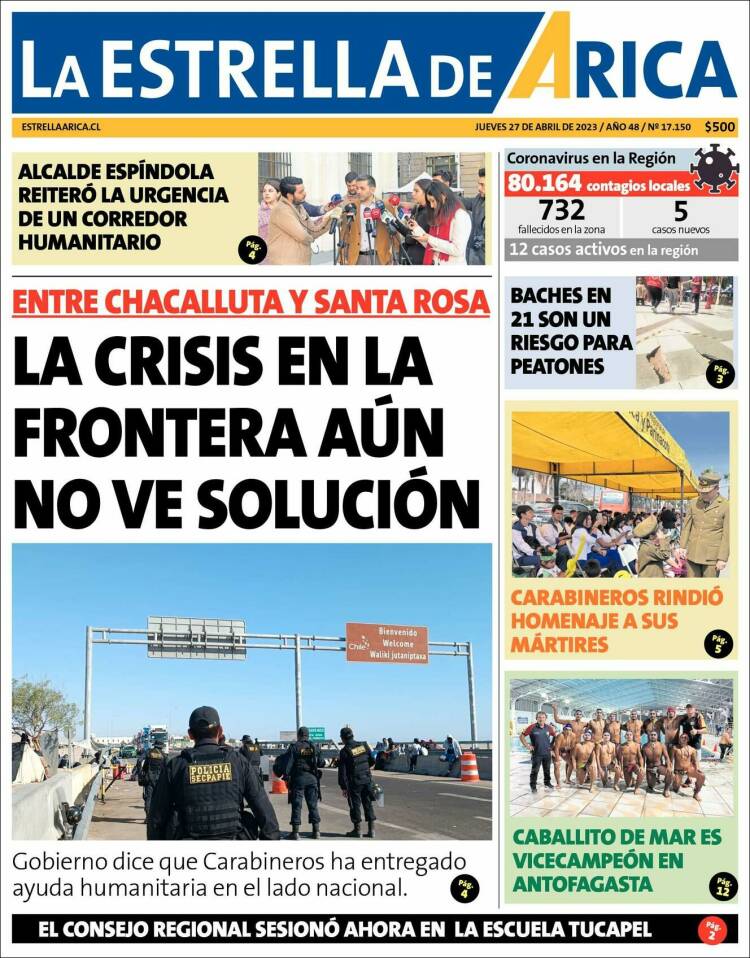Portada de La Estrella de Arica (Chile)