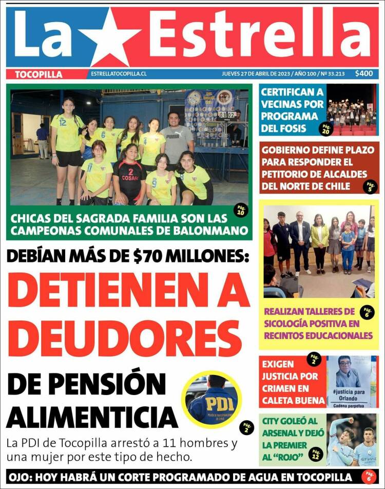 Portada de La Estrella de Tocopilla (Chile)