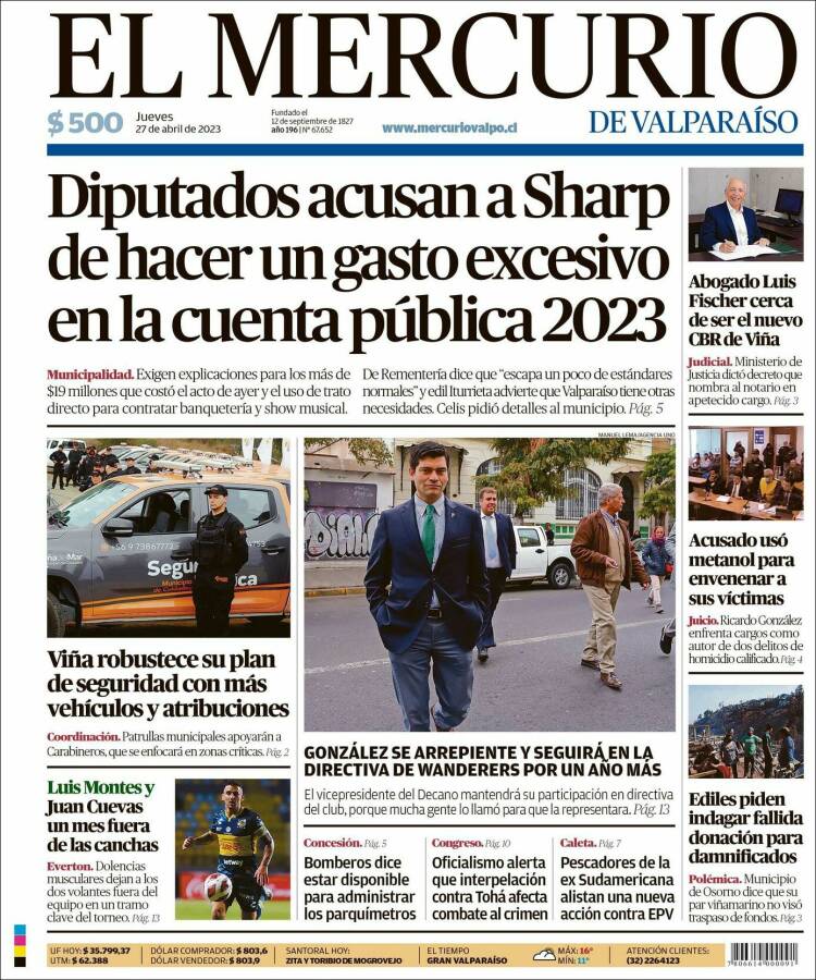 Portada de Mercurio de Valparaiso (Chile)