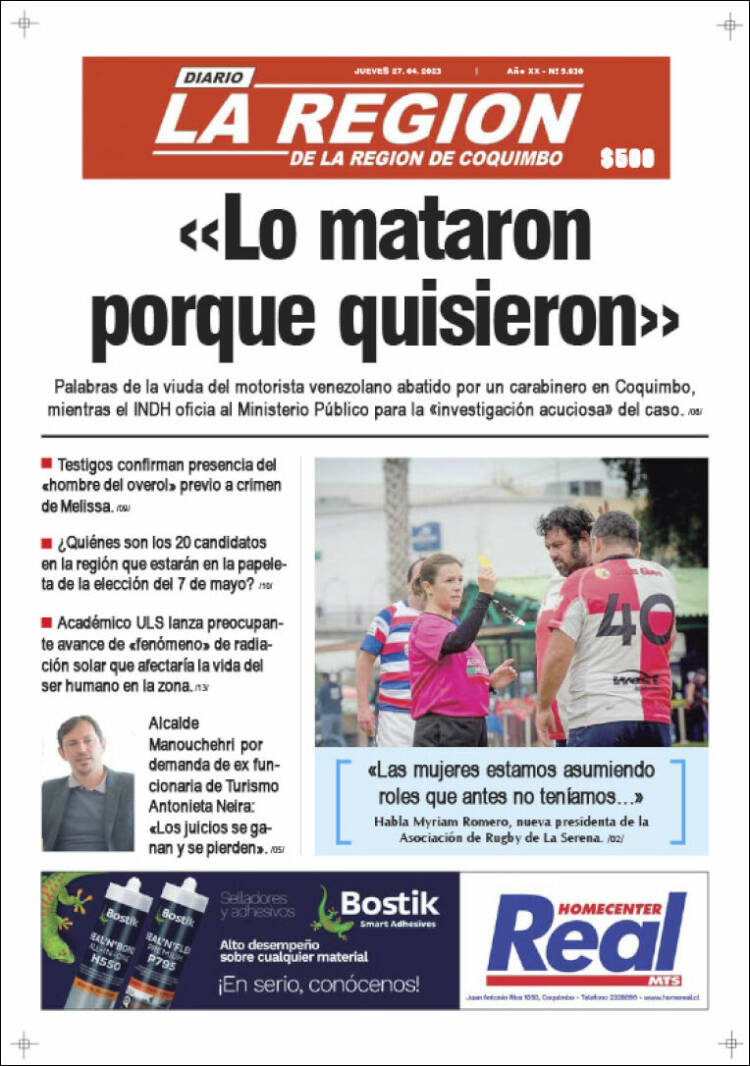 Portada de Diario La Región de Coquimbo (Chile)