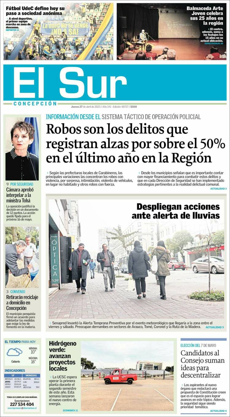 Portada de El Sur (Chile)